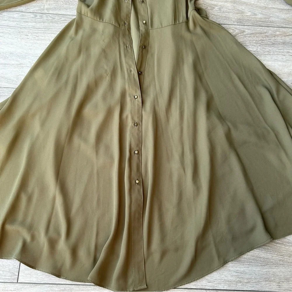 Nanette Lepore Military Green Button Down Midi Shirtdress with Slips - Picture 8 of 16